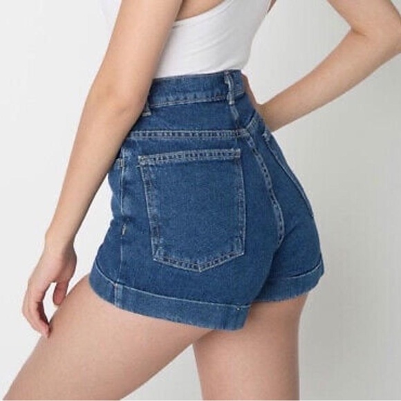 American Apparel Women's Denim High-Waist Cuff Short medium wash size 28 - Picture 11 of 11